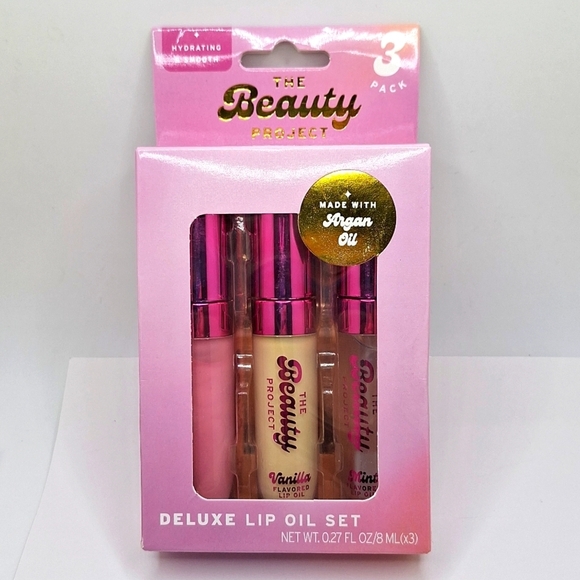Deluxe lip oil set of 3 with argan oil The beauty project coconut vanilla mint - Picture 1 of 7